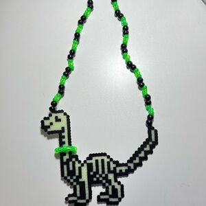 Glow Perler bead Dinosaur  Necklace - Black and Green